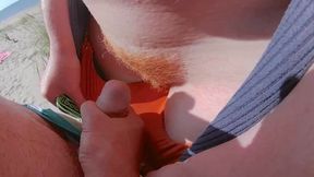 STRANGERS CUM IN MY SWIMSUIT PANTIES ON PUBLIC BEACH! Risky Big Tits Red Hairy Pussy MILF GINGER ALE