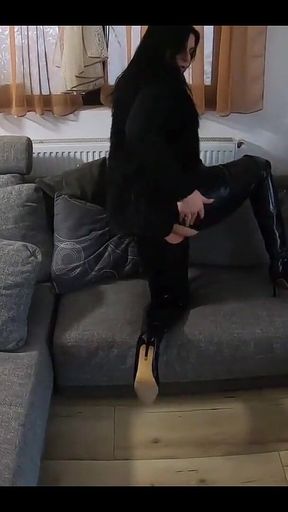 Leather-clad American MILF Gets Cum on Her Fur Vest After a Deep Blowjob Ep 246- Preview