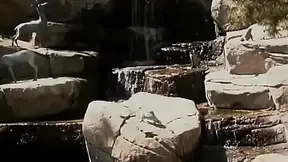 Platinum Blonde Sluts Sharing Strapon Toy by the Pool