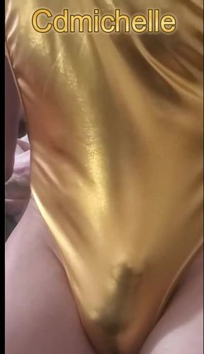 Cdmichelle Wearing Sexy Gold Bodysuit