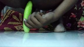 Fucking my virgin ass with Cucumber and mastrubating don'_t miss the sound