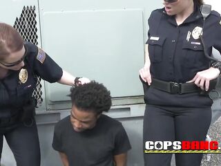 Criminal with an afro gets his big rod ridden by Officer Smith