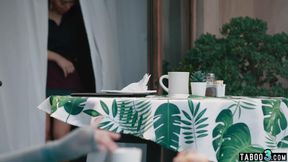 Chubby CIS slut Leana Lovings fucked by a hot shemale waitress Emma Rose