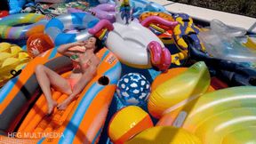 Ama Rio: Poolside Inflatable Mass Pop, Tease, and Destroy - Hot Girlfriend Teases and Humiliates You For Your Inflatable Pool Toy Fetish and Pops, Deflates, and Destroys Your Entire Collection - MP4 1080 hd