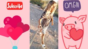 walks dressed as a woman in public cute trans with dress and high heels sexy anal plug