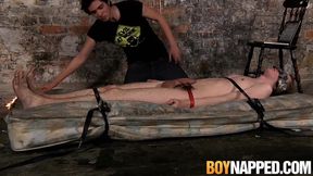 Restrained sub Chad Chambers wax tormented and dick stroked
