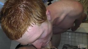 Ginger twink made to lick bathroom in humiliating rough bareback pounding
