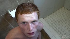 Ginger twink made to lick bathroom in humiliating rough bareback pounding