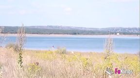 Redhead Sofia Santana gives blowjob and rides cock at San Juan reservoir