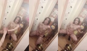 Inked Goth Tgirl Jerks Big Dick SPITS Face Mirror Cum Kiss Ruin