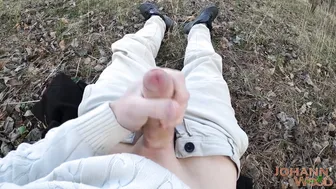 Twink Jerks Big Uncut Cock Outdoors with Slow Motion Cumshot