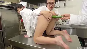 Asian Threesome In Kitchen