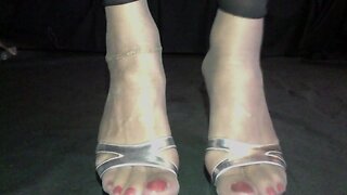 Crossdresser feet show  tan nylon and sensual anal play.mov