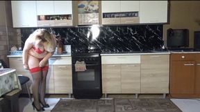 Red underwear on the juicy ass of a hot MILF