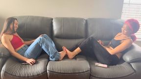 Natasha Ty & Reina Rain Play Barefoot Couch Footsies | Ebony Toes | Asian Soles