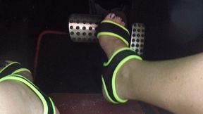 Black chunky Neon trim heels on the pedal PEDAL PUMPING