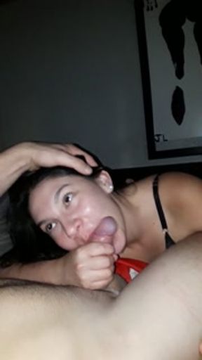 Incredible blowjob with lots of cum in her mouth and she enjoys swallowing it all!