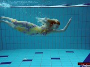 Blonde in a dress in a pool