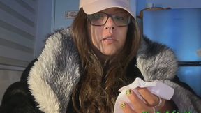 Fur Coat Goddess Sneaks Dirty Nose Pick Session at Work