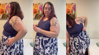 (SFW) Hairy BBW w/ huge ass & small tits plans sewing pockets in dress [find me on OF]