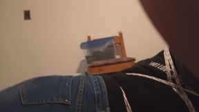 Selfbondage amateur crossdresser in dolor denin shorts