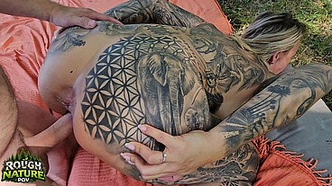 ROUGH NATURE Ep.1 Inked MILF's Babs Ink & Miss Stien wildly fucked in private field