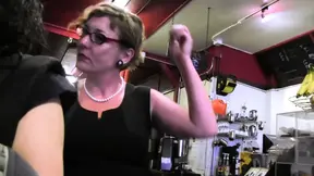Mature café owner uses her magic wand to seduce a curvy brunette