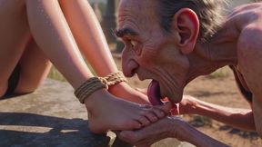 Elderly Man Foot Worship in Cemetery - Licking Young Woman’s Feet