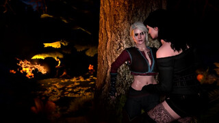 4K Ciri And Yennefer Fuck Each Other In The Forest While The Witcher Is Resting Nearby (3D, 60FPS