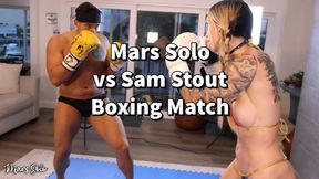 BOXING MATCH: SAM STOUT VS MARS SOLO - belly punching, mixed boxing, female boxing, pov boxing, mixed fighting, female fighting, bikini, big boobs, blonde, muscles, flexing, strong women, muscular women