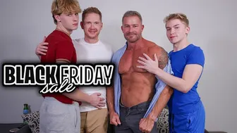 Daddy calms nervous twinks for first foursome ass pounding