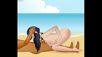 SDT Hinata goes to a nude beach gets horny &amp_ ends up sucking and deepthroating as much cock as she can possibly handle