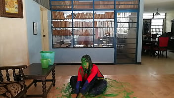 Girl slimed in tracksuit