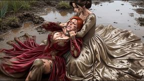 Dominant Woman Chokes Her Rival in the Mud Wrestling