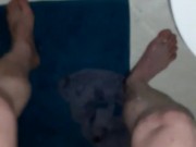 Stroking and measuring hot wet and soapy little hard dick in the shower