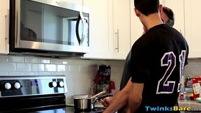 Handsome twink bend over the kitchen counter for anal fuck
