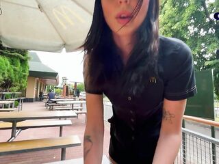 Risky public sex in the crap-house. Screwed a McDonald's worker cuz of spilled soda! - Eva Soda