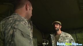 Muscled soldier Conner Habib indulges in a wild steamy threesome with his comrade