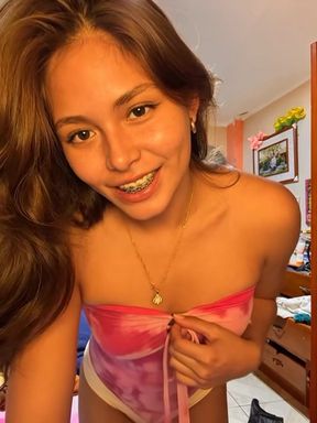Sexy brunette in pink bikini
