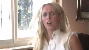 Beautiful blonde goddess in black stockings gets a real good rumbling