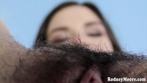 Juliette march rocks her hairy pussy to oragasm