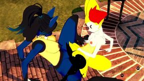 Furry yuri Pokemon characters engage in naughty scissoring