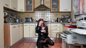 slutty michelle evening unexpected fun music show in a black patent leather dress