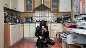 slutty michelle evening unexpected fun music show in a black patent leather dress