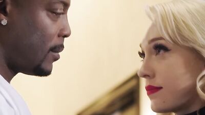 Buffed black gentleman has a giant schlong for a cute blonde babe