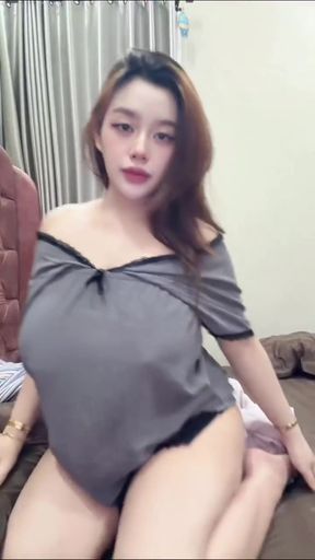 Curvy woman shows off her big boobs while sitting alone