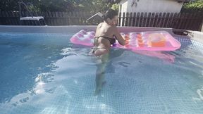pool thong tease, inflatable pool play and messy outdoor finale