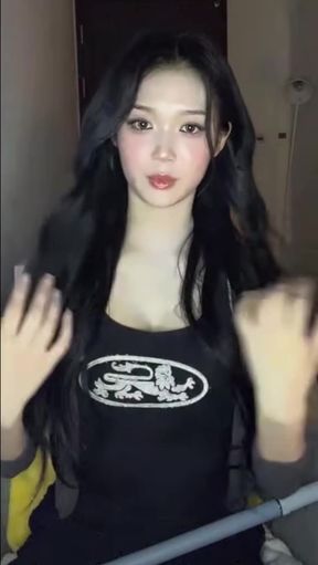 K-pop fan with big tits sits alone