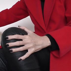 Lady Victoria Valente - Red Coat, Black Leather Pants, Beautiful Hands, Black Fingernails, Close-ups, JOI