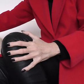 Lady Victoria Valente - Red Coat, Black Leather Pants, Beautiful Hands, Black Fingernails, Close-ups, JOI